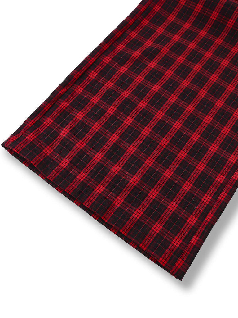 [Pre-Sale] Red 1940s Off-Shoulder Bow Plaid Patchwork Jumpsuit