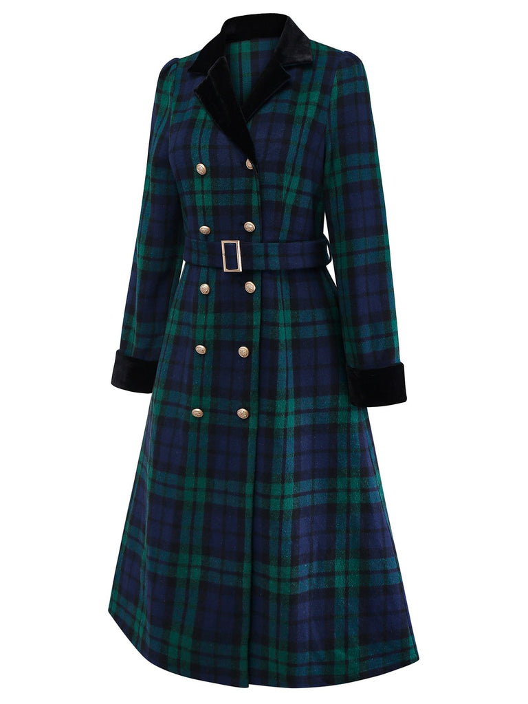 [Pre-Sale] Blue & Green 1940s Plaid Notched Collar Coat