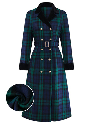 [Pre-Sale] Blue & Green 1940s Plaid Notched Collar Coat