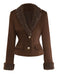 [Pre-Sale] 2PCS Dark Brown 1960s Faux Suede Fur Jacket & Skirt