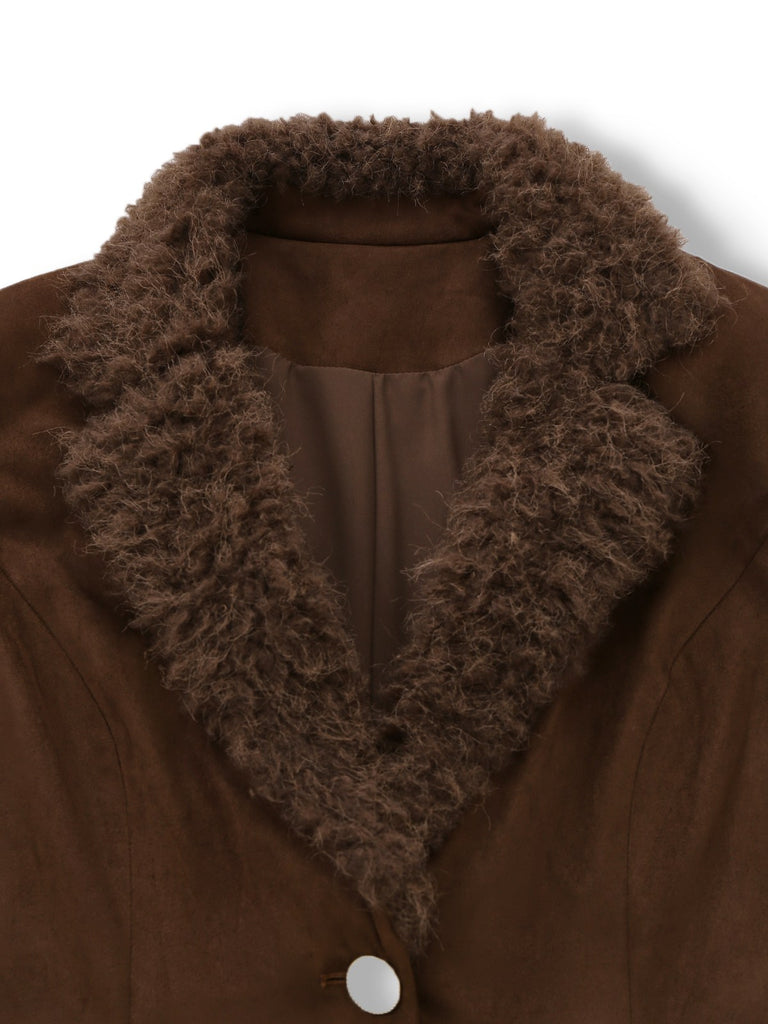 [Pre-Sale] 2PCS Dark Brown 1960s Faux Suede Fur Jacket & Skirt