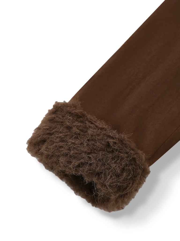 [Pre-Sale] 2PCS Dark Brown 1960s Faux Suede Fur Jacket & Skirt