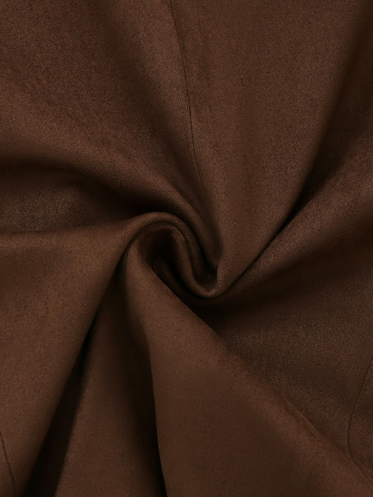 [Pre-Sale] 2PCS Dark Brown 1960s Faux Suede Fur Jacket & Skirt