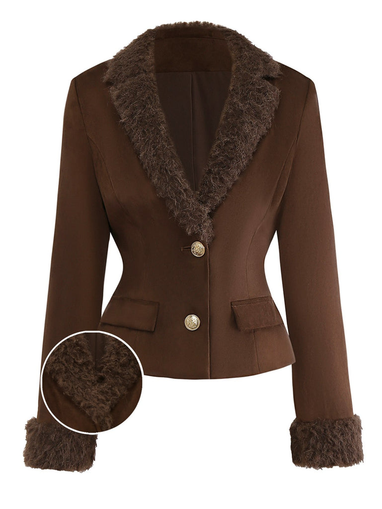 [Pre-Sale] Dark Brown 1960s Faux Suede Fur Lapel Jacket