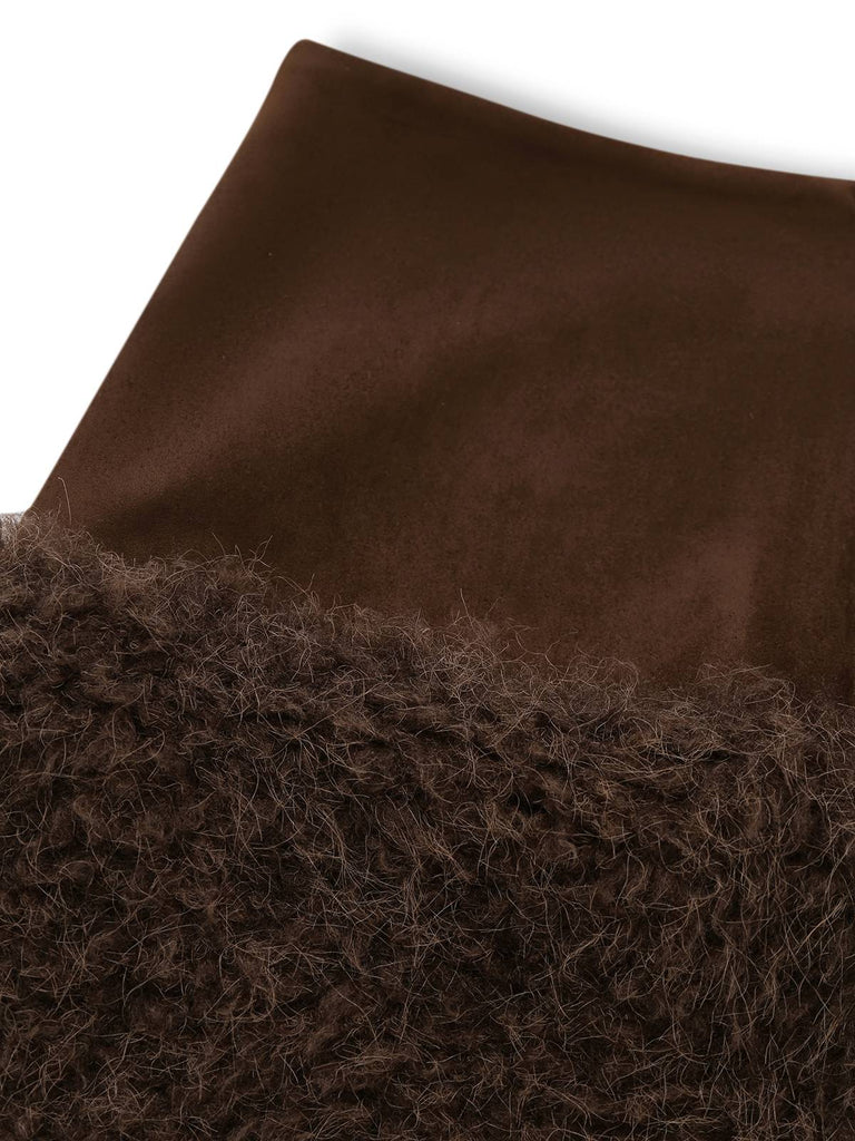 [Pre-Sale] Dark Brown 1960s Faux Suede Fur Patchwork Skirt