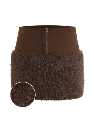 [Pre-Sale] Dark Brown 1960s Faux Suede Fur Patchwork Skirt