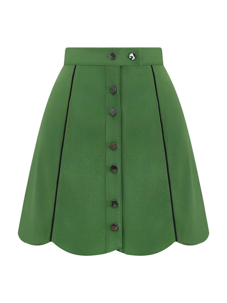 [Pre-Sale] Green 1960s Scalloped Hem Solid Skirt