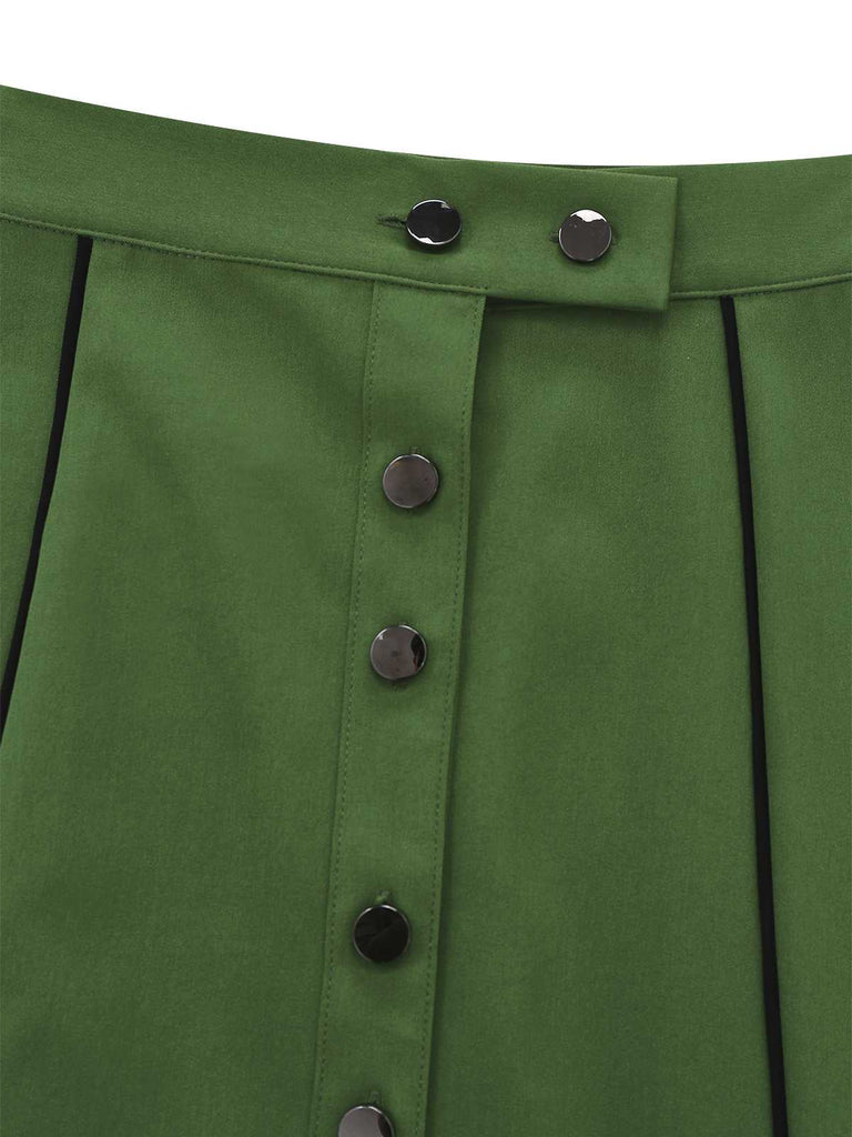 [Pre-Sale] Green 1960s Scalloped Hem Solid Skirt