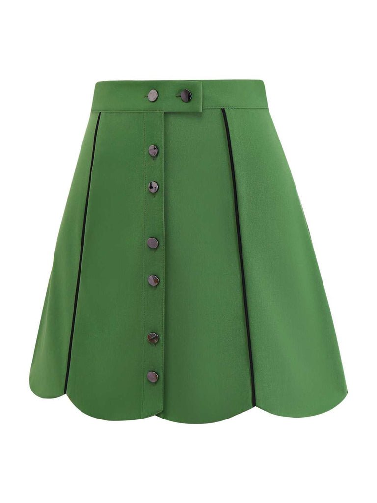 [Pre-Sale] Green 1960s Scalloped Hem Solid Skirt