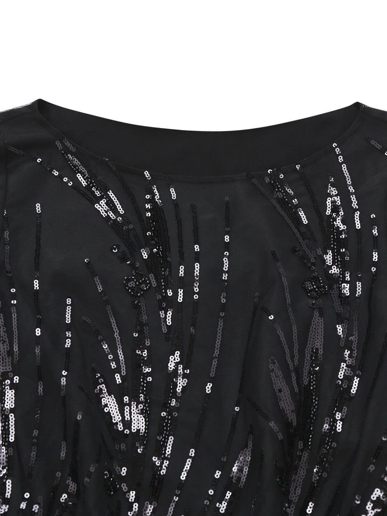 [Pre-Sale] Black 1920s Beaded Sequin Irregular Hem Dress