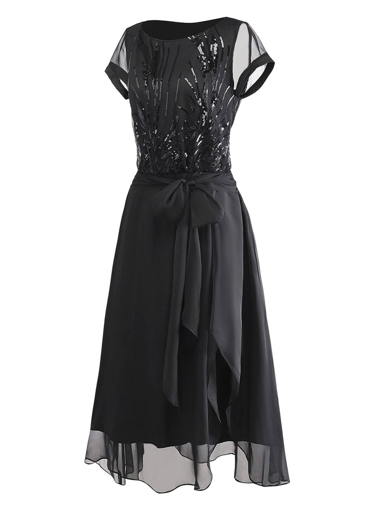 [Pre-Sale] Black 1920s Beaded Sequin Irregular Hem Dress