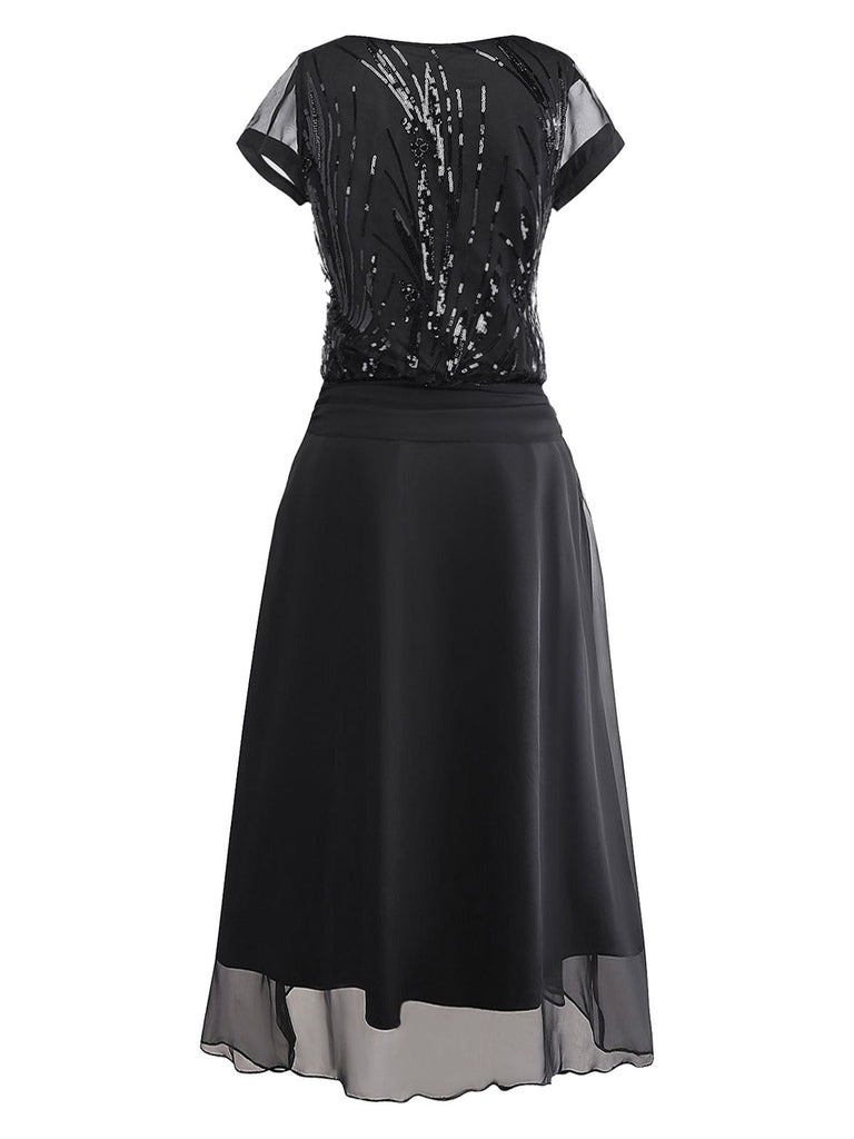 [Pre-Sale] Black 1920s Beaded Sequin Irregular Hem Dress