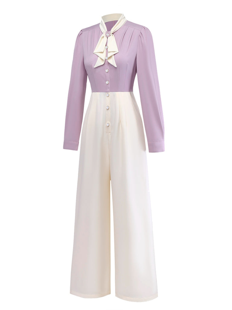 [Pre-Sale] Lavender 1930s Puff Sleeve Bow Tie Neck Jumpsuit
