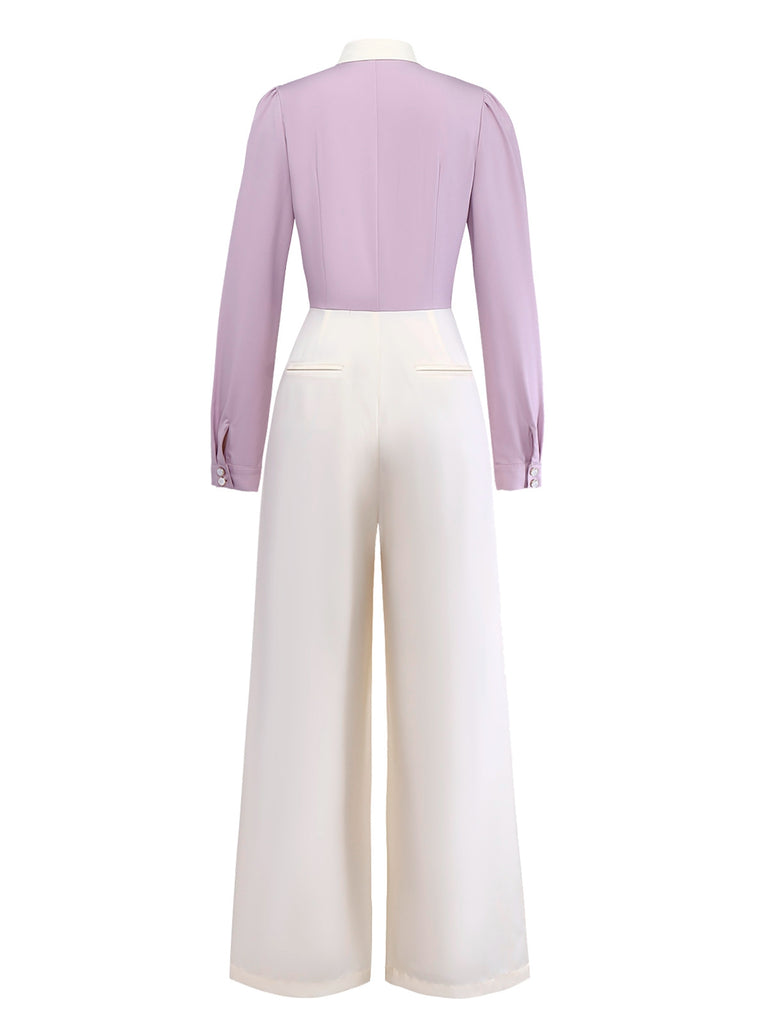 [Pre-Sale] Lavender 1930s Puff Sleeve Bow Tie Neck Jumpsuit