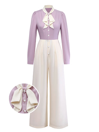 [Pre-Sale] Lavender 1930s Puff Sleeve Bow Tie Neck Jumpsuit