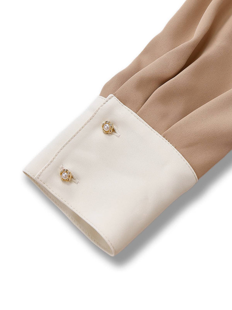 [Pre-Sale] Khaki 1940s Colorblock Ruffled Lapel Jumpsuit