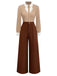 [Pre-Sale] Khaki 1940s Colorblock Ruffled Lapel Jumpsuit