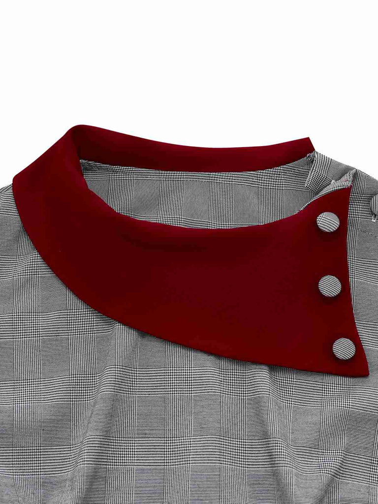 [Pre-Sale] [Plus Size] Gray 1960s Glen Plaid Irregular Collar Dress