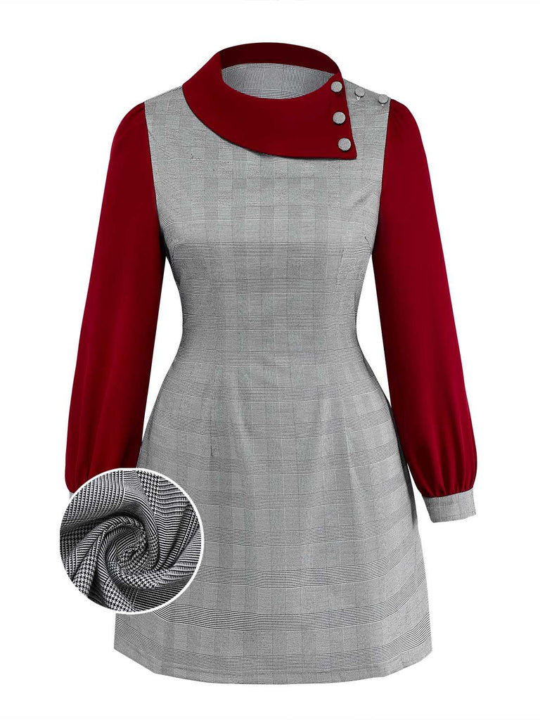 [Pre-Sale] [Plus Size] Gray 1960s Glen Plaid Irregular Collar Dress
