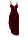 Wine Red 1930s Velvet Ruffled Hem Dress
