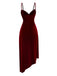 Wine Red 1930s Velvet Ruffled Hem Dress