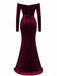 1930s Velvet Off-Shoulder Ruched Side-Slit Dress