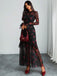 Black 1930s Floral Mesh Ruffle Maxi Dress