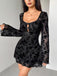 1980s Flocked Floral Cutout Bow Flare Dress