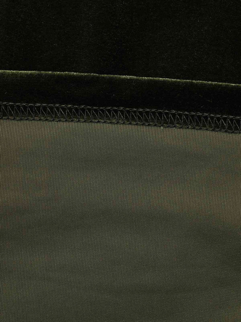 Green 1940s Velvet Deep-V Puff Sleeve Ruched Dress