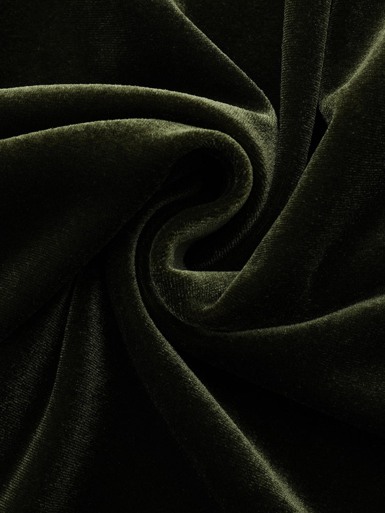 Green 1940s Velvet Deep-V Puff Sleeve Ruched Dress