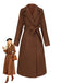 Brown 1930s Notched Collar Faux-Wool Long Coat