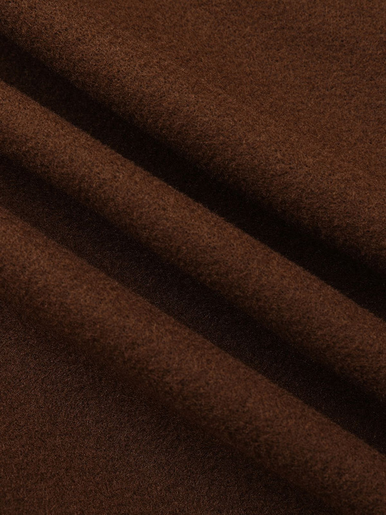 Brown 1930s Notched Collar Faux-Wool Long Coat