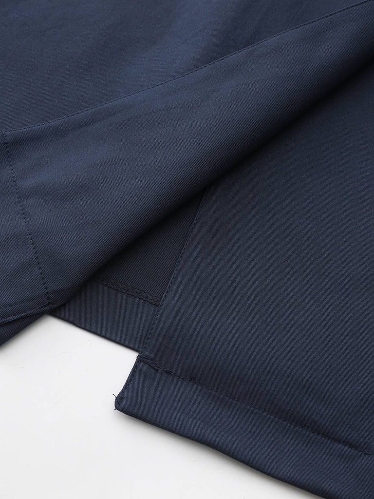 Blue 1940s Double-Breasted Round Neck Trench Coat