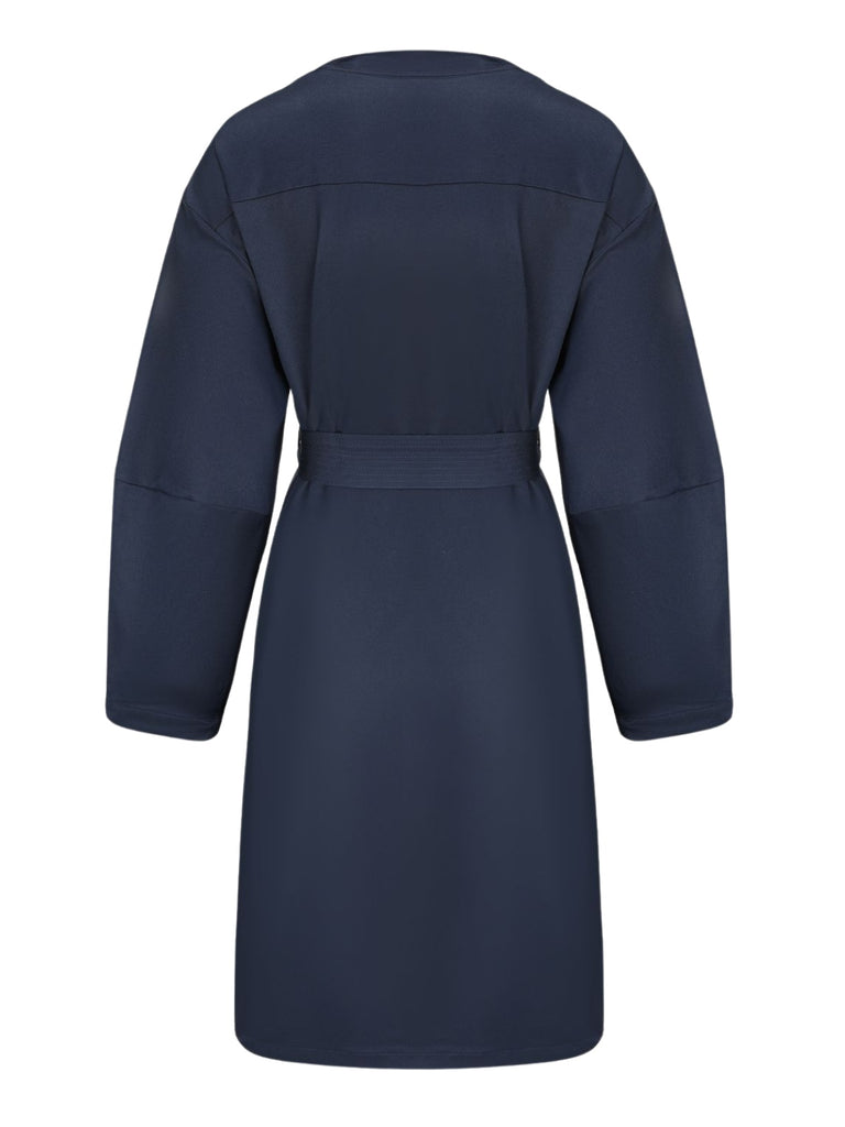 Blue 1940s Double-Breasted Round Neck Trench Coat