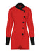 Red 1940s Diagonal Button Stand Collar Coat