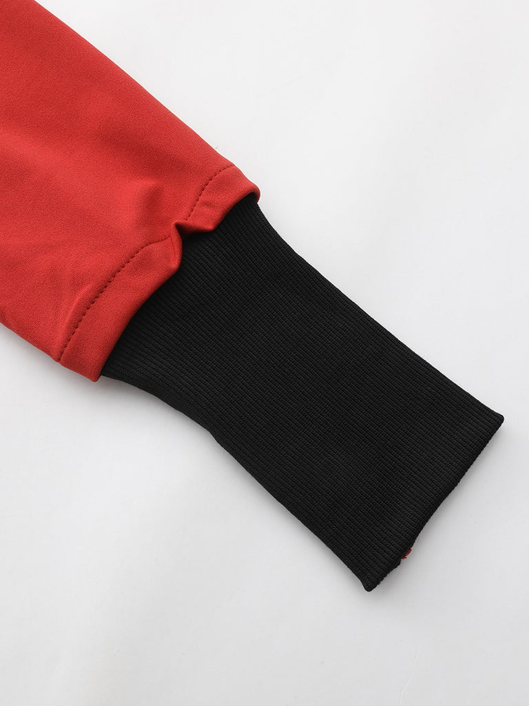 Red 1940s Diagonal Button Stand Collar Coat