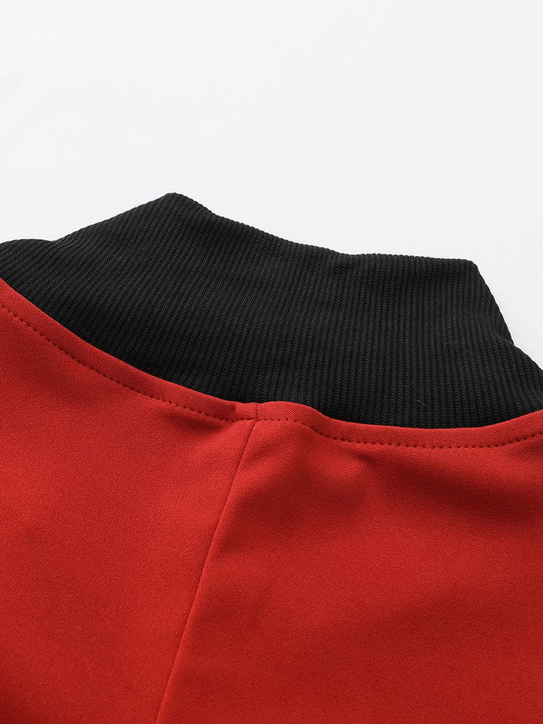 Red 1940s Diagonal Button Stand Collar Coat