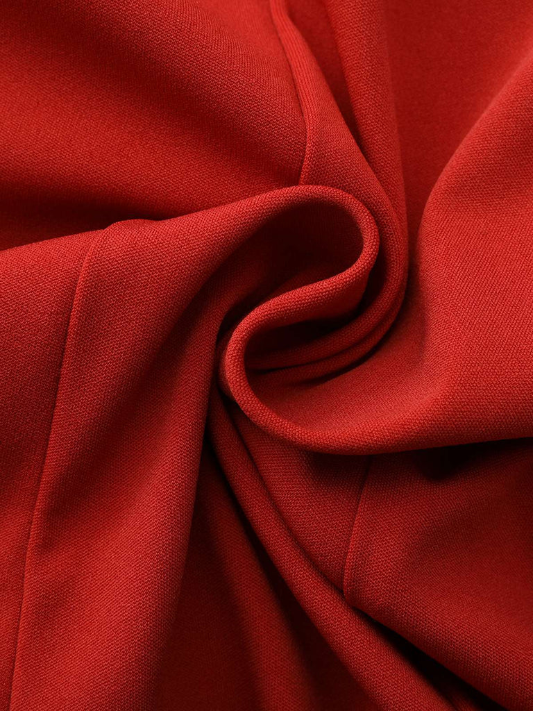 Red 1940s Diagonal Button Stand Collar Coat