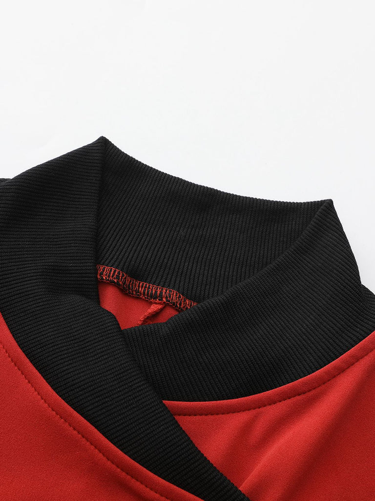 Red 1940s Diagonal Button Stand Collar Coat