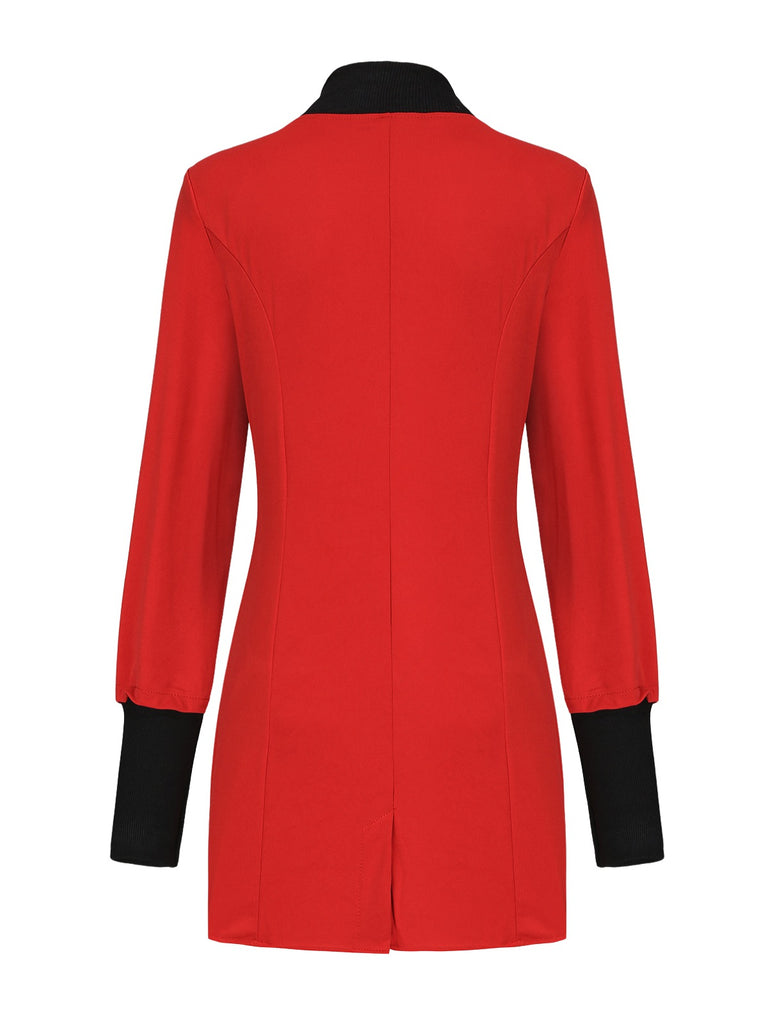 Red 1940s Diagonal Button Stand Collar Coat
