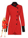 Red 1940s Diagonal Button Stand Collar Coat