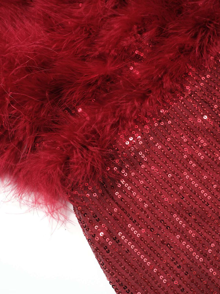 1950s Solid Feather Sequin Patchwork Strapless Jumpsuit