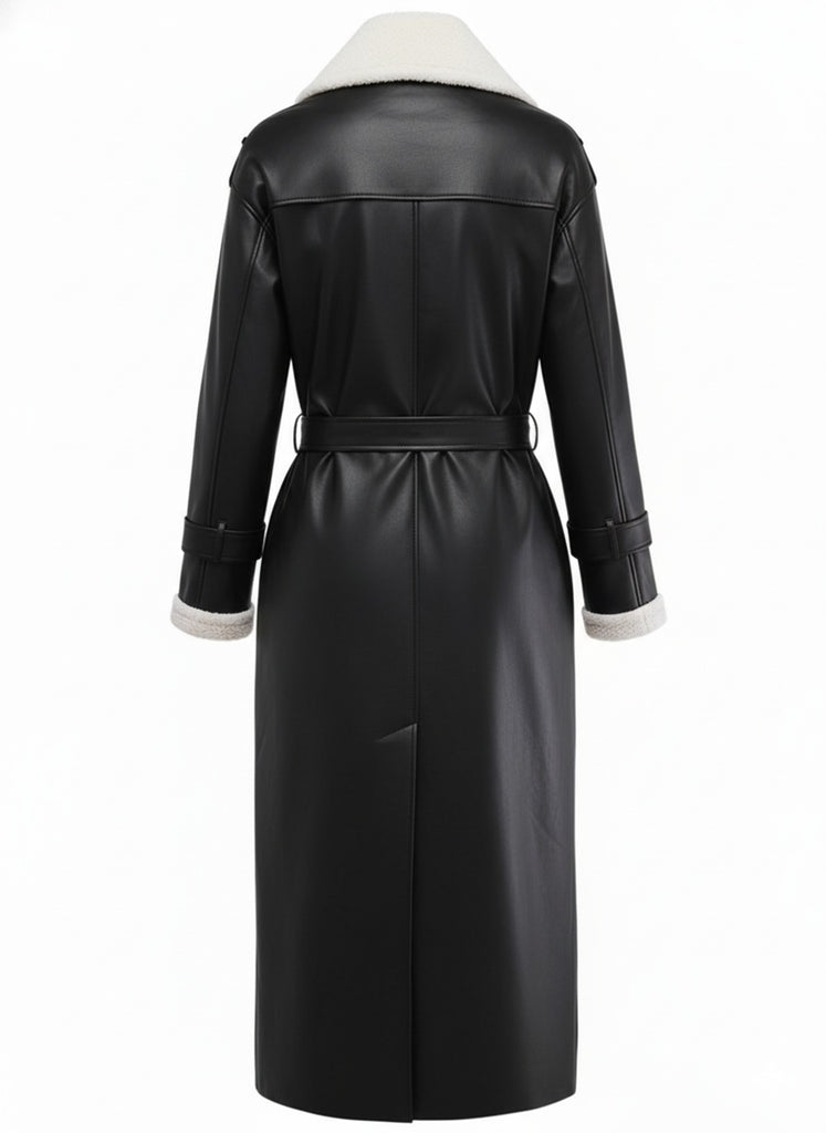 1940s Contrasted Faux Sherpa Fleece Lapel Long Coat