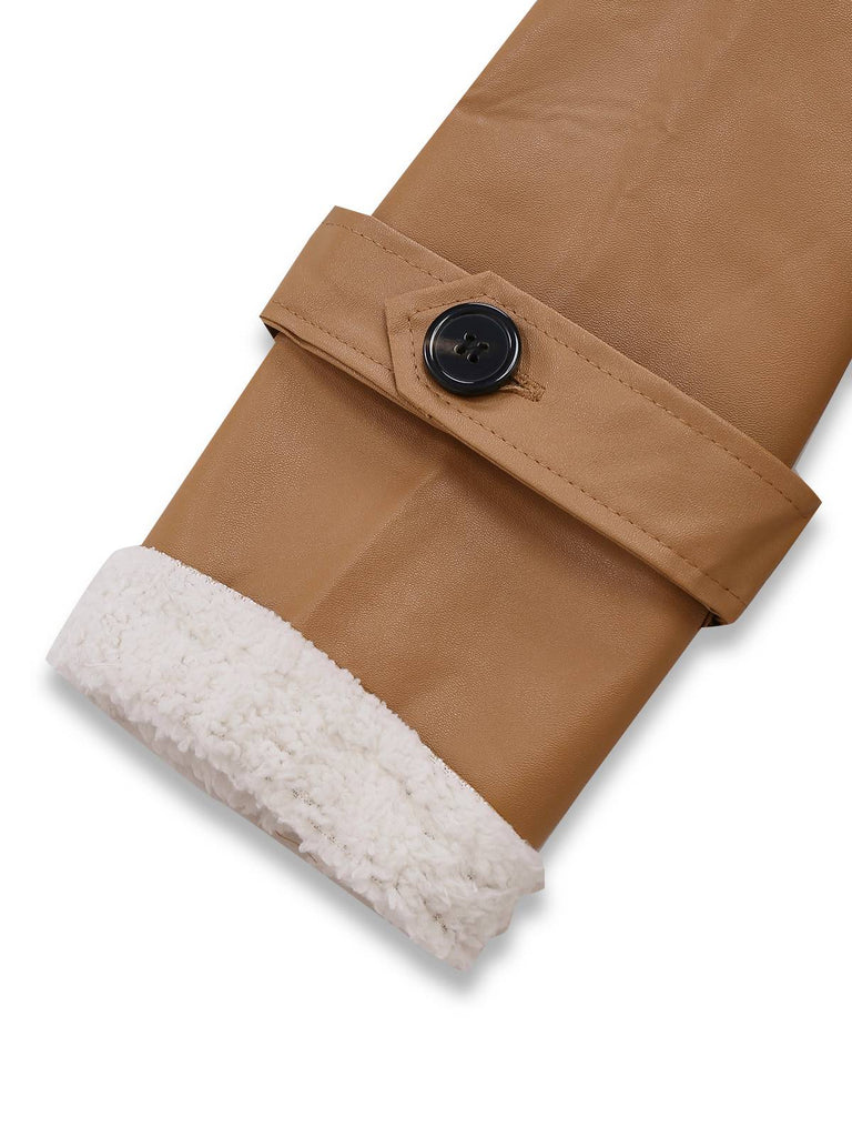 1940s Contrasted Faux Sherpa Fleece Lapel Long Coat