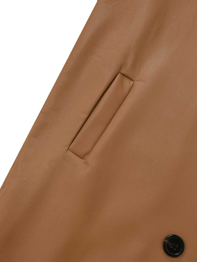 1940s Contrasted Faux Sherpa Fleece Lapel Long Coat