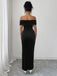 1980s Solid Velvet Off-Shoulder Midi Dress