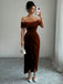 1980s Solid Velvet Off-Shoulder Midi Dress