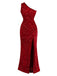 Red 1930s Sequined One-Shoulder Slit Bodycon Dress