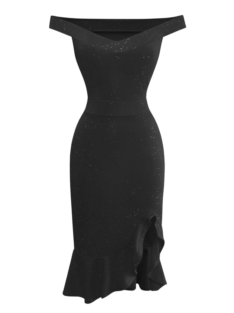 1930s Off-Shoulder Shimmery Mermaid Dress