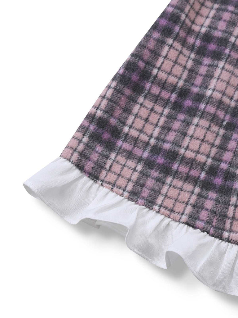 [Pre-Sale] Pink 1960s Peter Pan Collar Plaid Ruffle Hem Dress